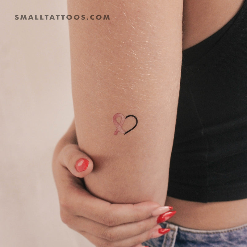 Heart & Cancer Awareness Ribbon Temporary Tattoo (Set of 3)