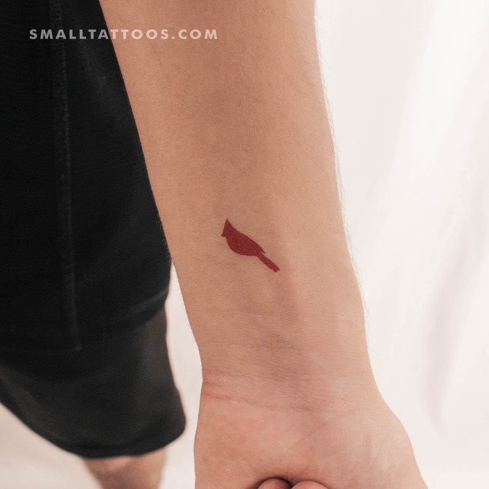 Tatuaje temporal de cardenal en tinta roja (juego de 3)