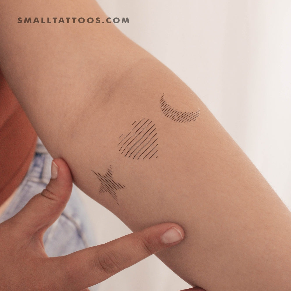 Tatuaje temporal de estrella, corazón y media luna de Cagri Durmaz (juego de 3)