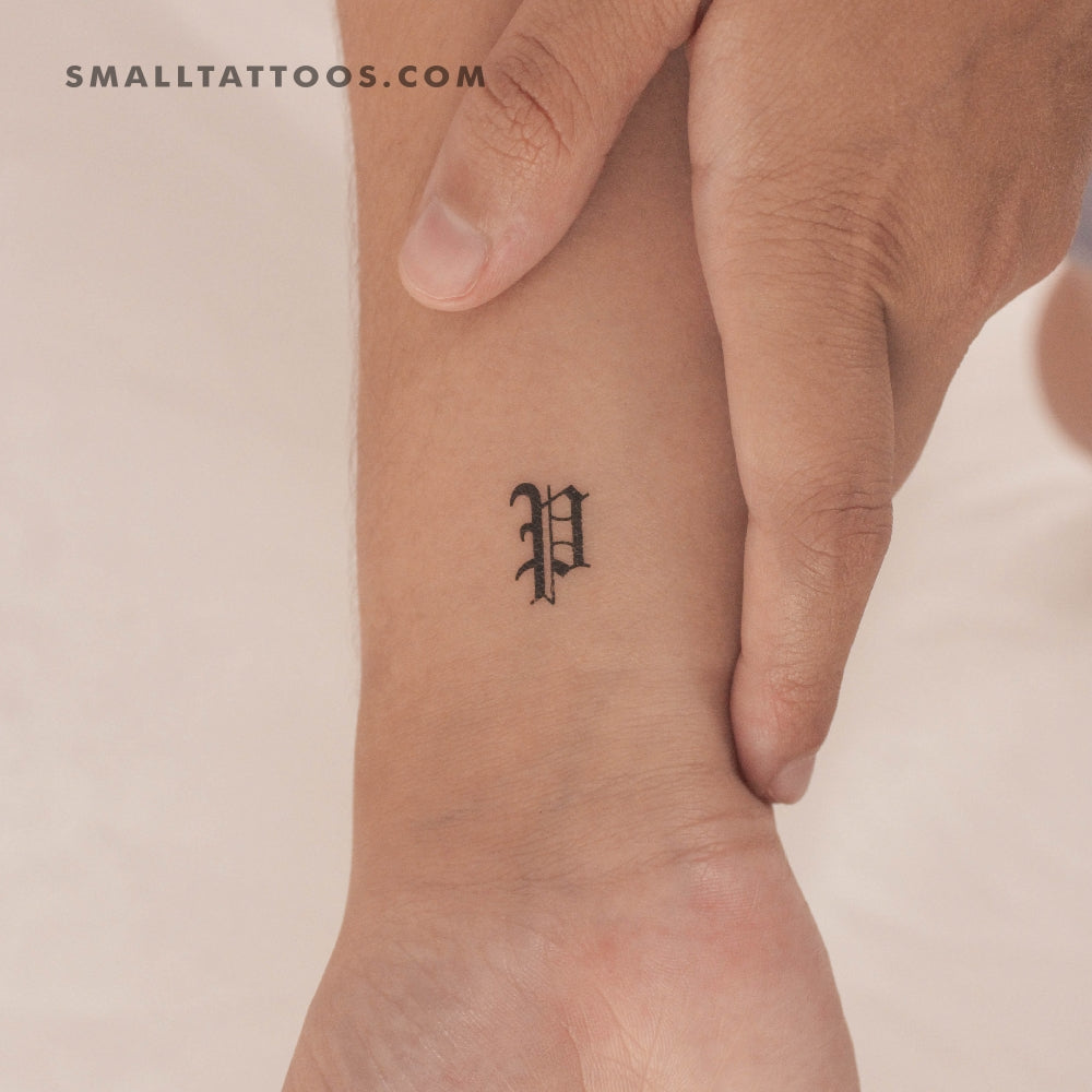 Tatuaje temporal de la letra P mayúscula estilo gótico (juego de 3)