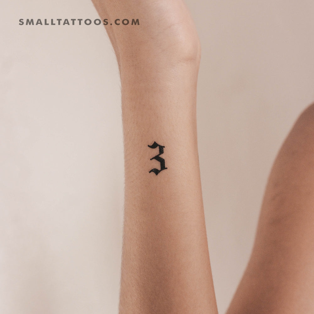 Tatuaje temporal del número 3 en inglés antiguo (juego de 3)
