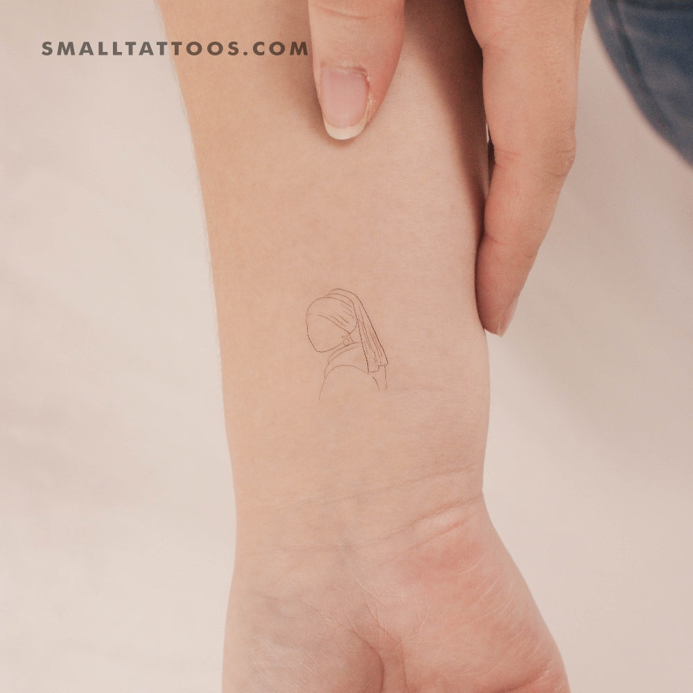 Tatuaje temporal de chica con perla de líneas finas (juego de 3)
