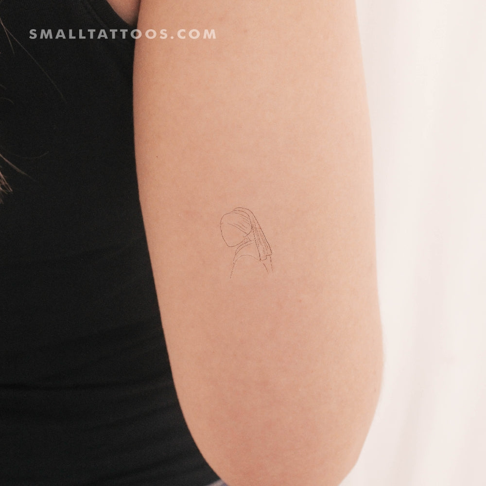 Tatuaje temporal de chica con perla de líneas finas (juego de 3)