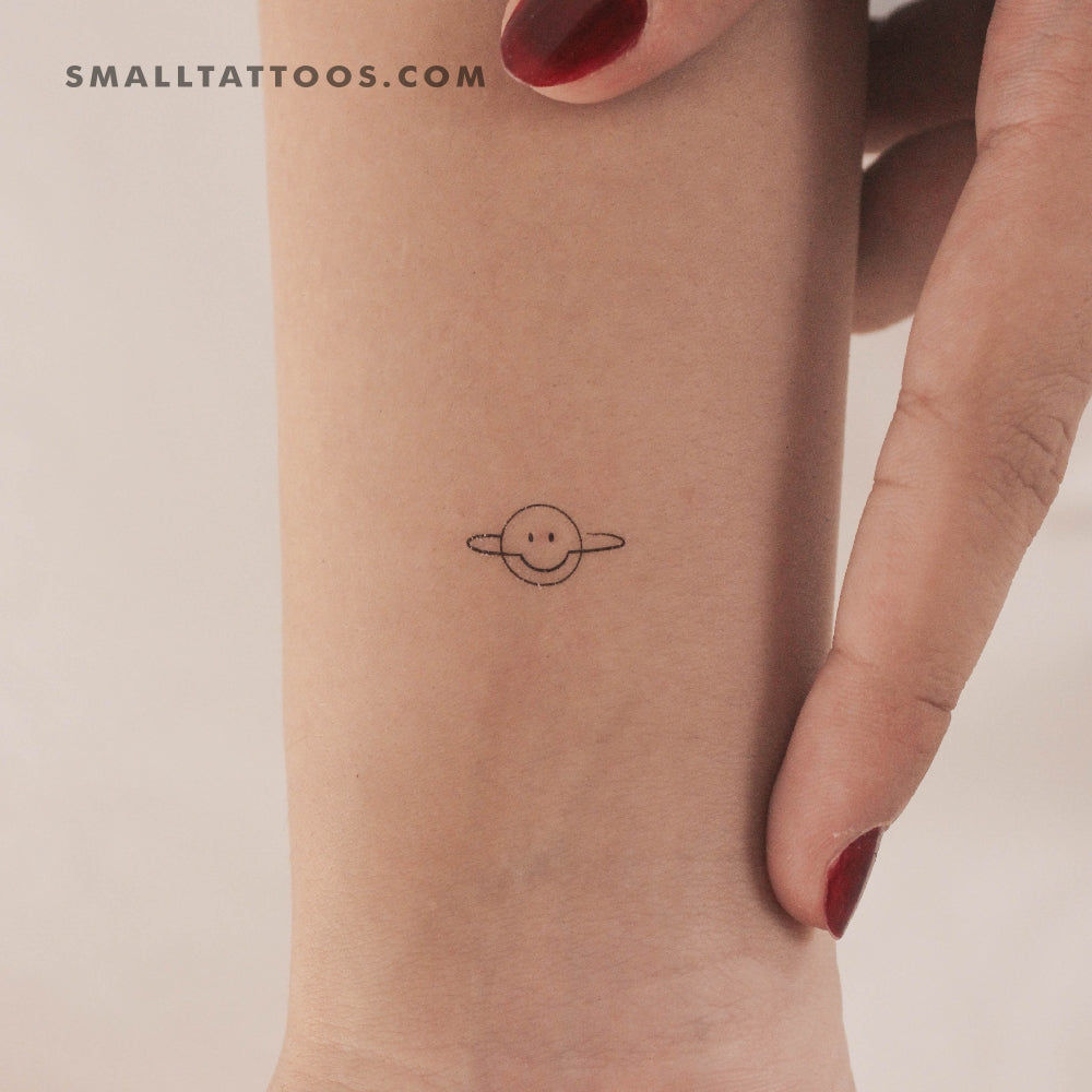 Tatuaje temporal de Saturno sonriente (juego de 3)