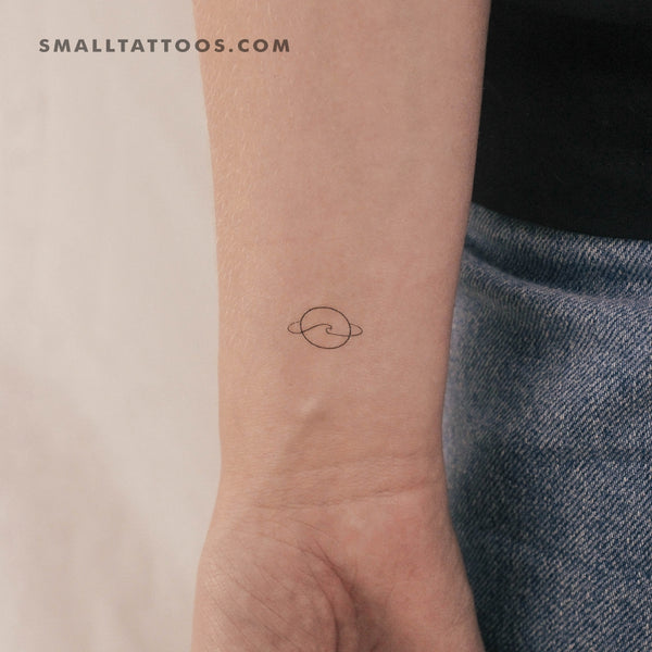 Minimalist Saturn and Wave Temporary Tattoo (Set of 3)