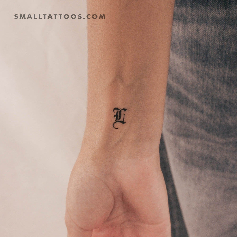 Tatuaje temporal de la letra L mayúscula estilo gótico (juego de 3)