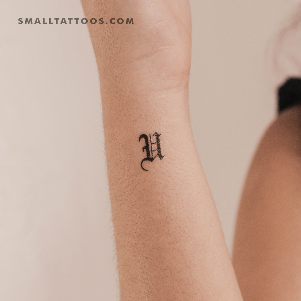 Tatuaje temporal de la letra U mayúscula estilo gótico (juego de 3)