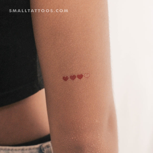 Red Loading Hearts Temporary Tattoo (Set of 3)