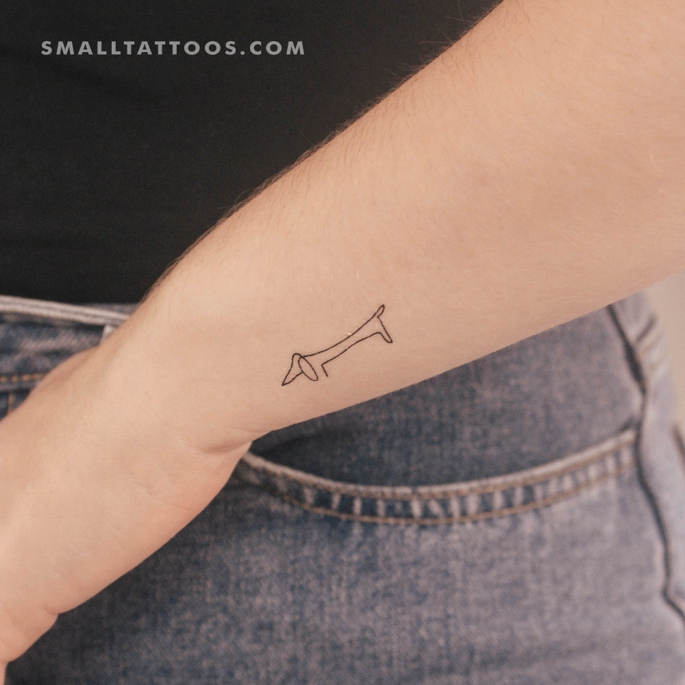 Tatuaje temporal de perro salchicha de líneas finas (juego de 3)