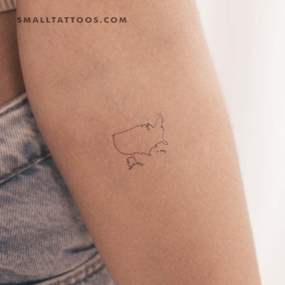 Tatuaje temporal de mapa de Estados Unidos de línea fina (juego de 3)