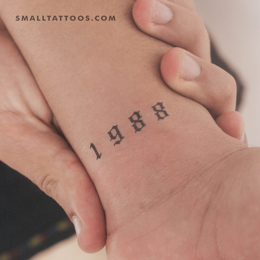 Tatuaje temporal gótico del año de nacimiento 1988 (juego de 3)