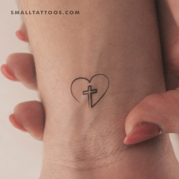 Single Line Heart And Cross Temporary Tattoo (Set of 3)