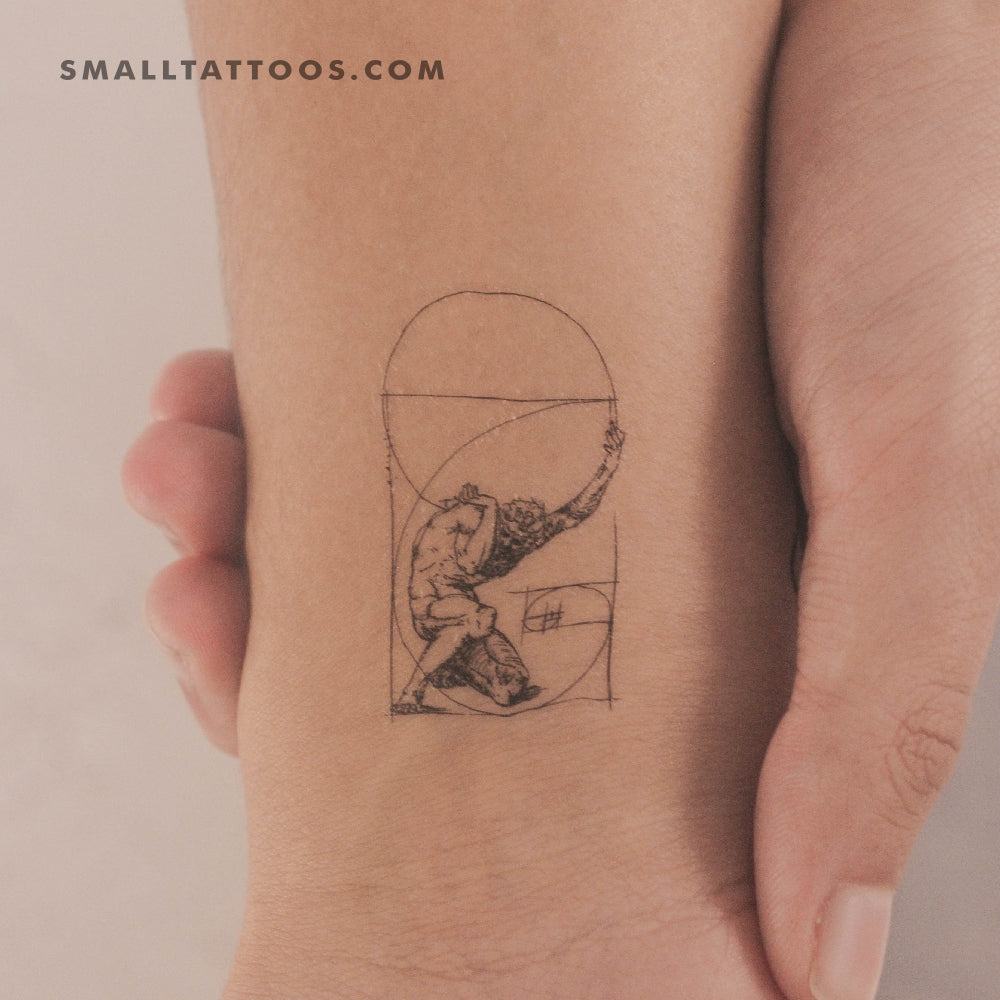 Crouching Figure Of Atlas + Golden Spiral Temporary Tattoo (Set of 3)
