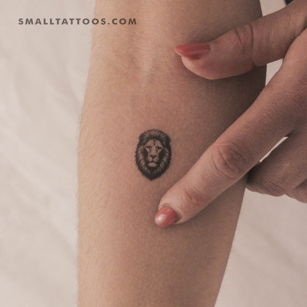 Small Black And Grey Lion Portrait Temporary Tattoo (Set of 3)