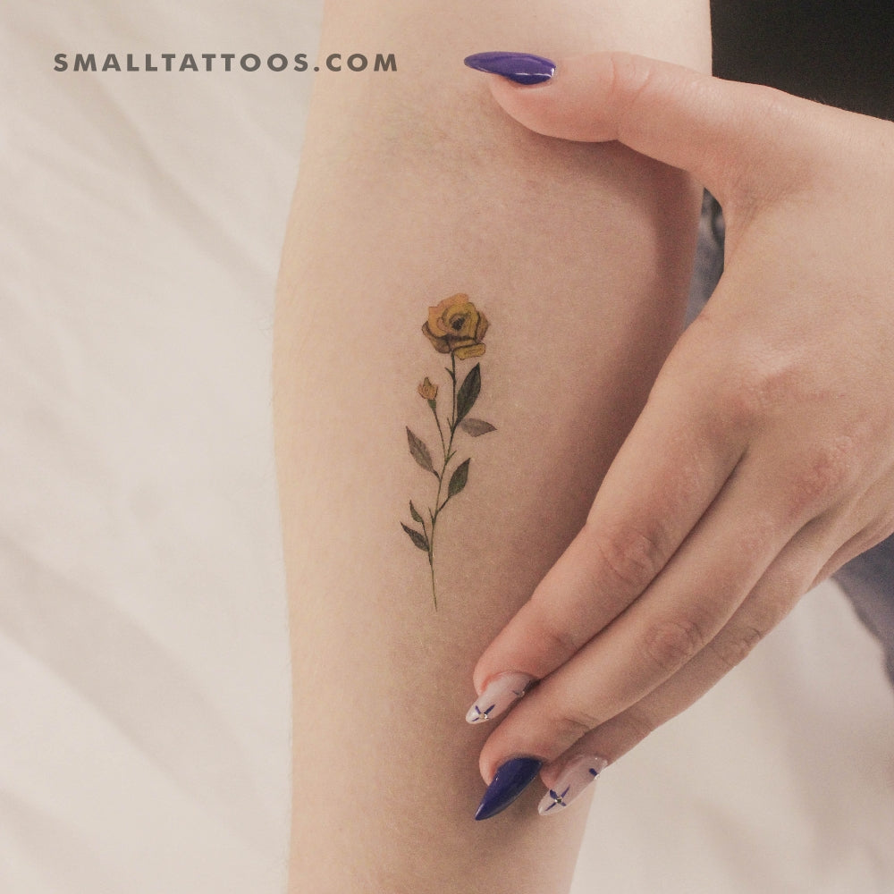 Yellow Rose By Lena Fedchenko Temporary Tattoo (Set of 3)