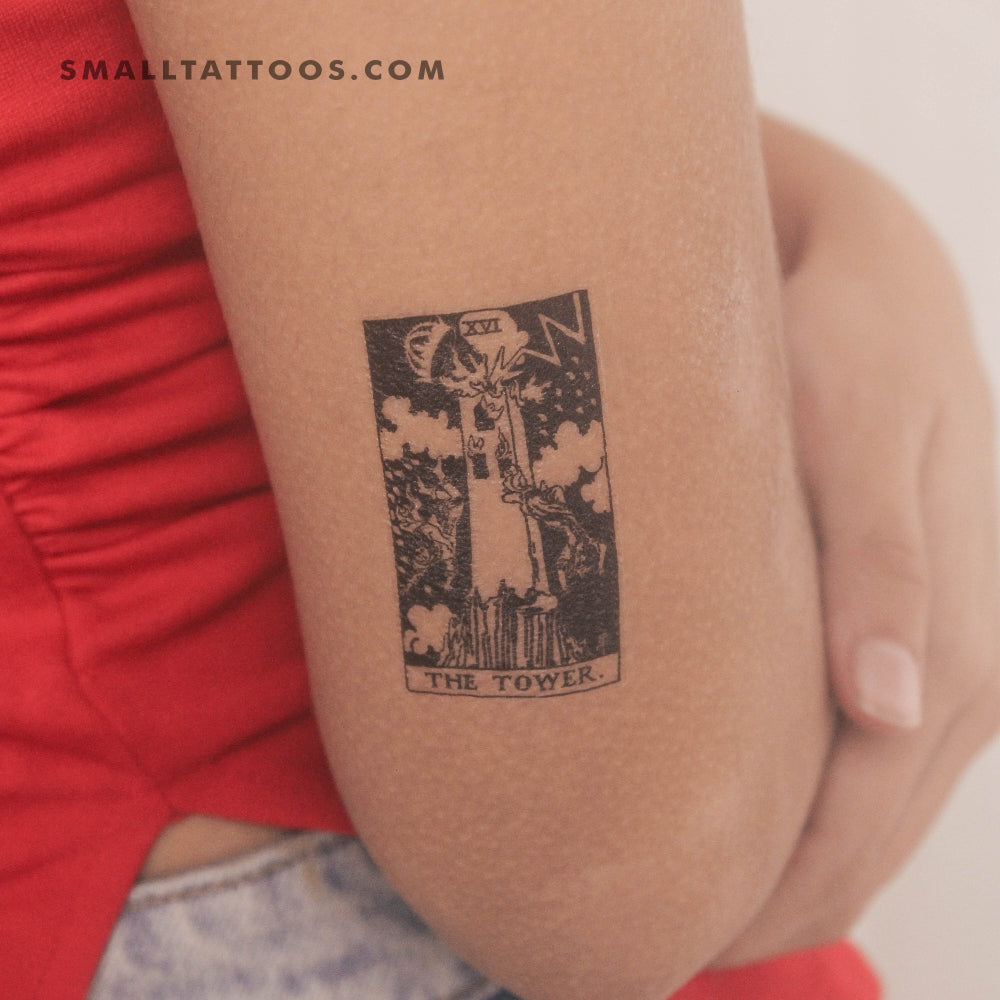 Tatuaje temporal de la carta del Tarot La Torre (juego de 3)
