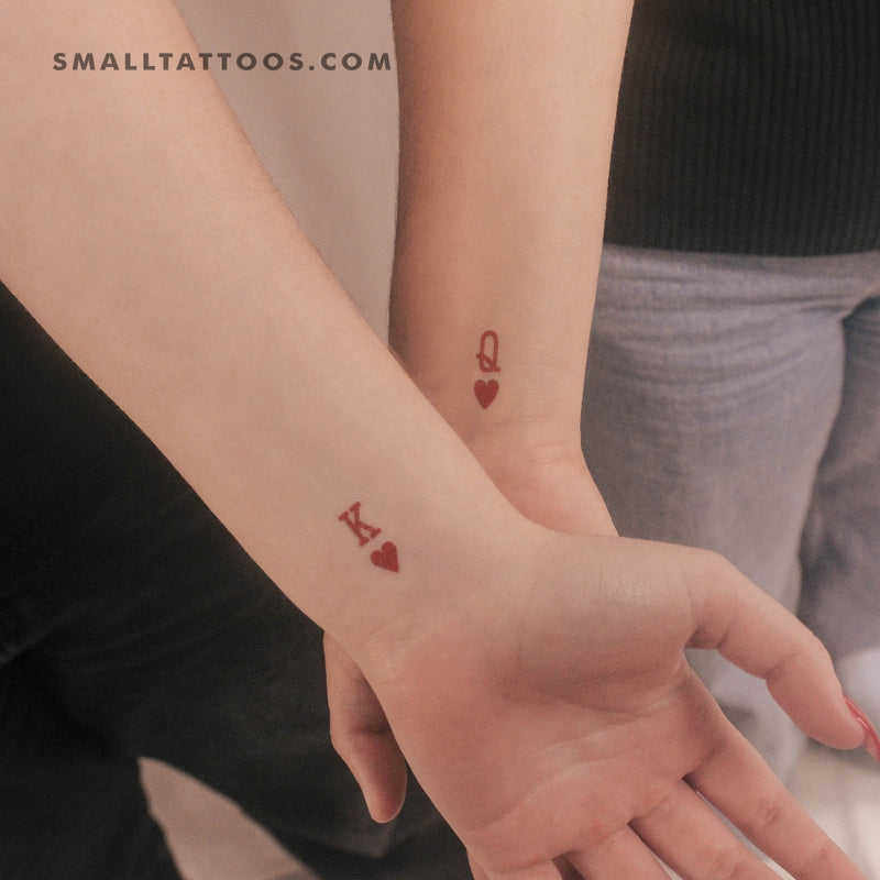 Matching King and Queen of Hearts Temporary Tattoos (Set of 3+3)