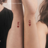 Matching King and Queen of Hearts Temporary Tattoos (Set of 3+3)