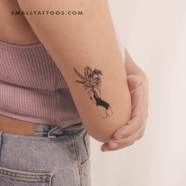 Flower Head Woman Temporary Tattoo (Set of 3)