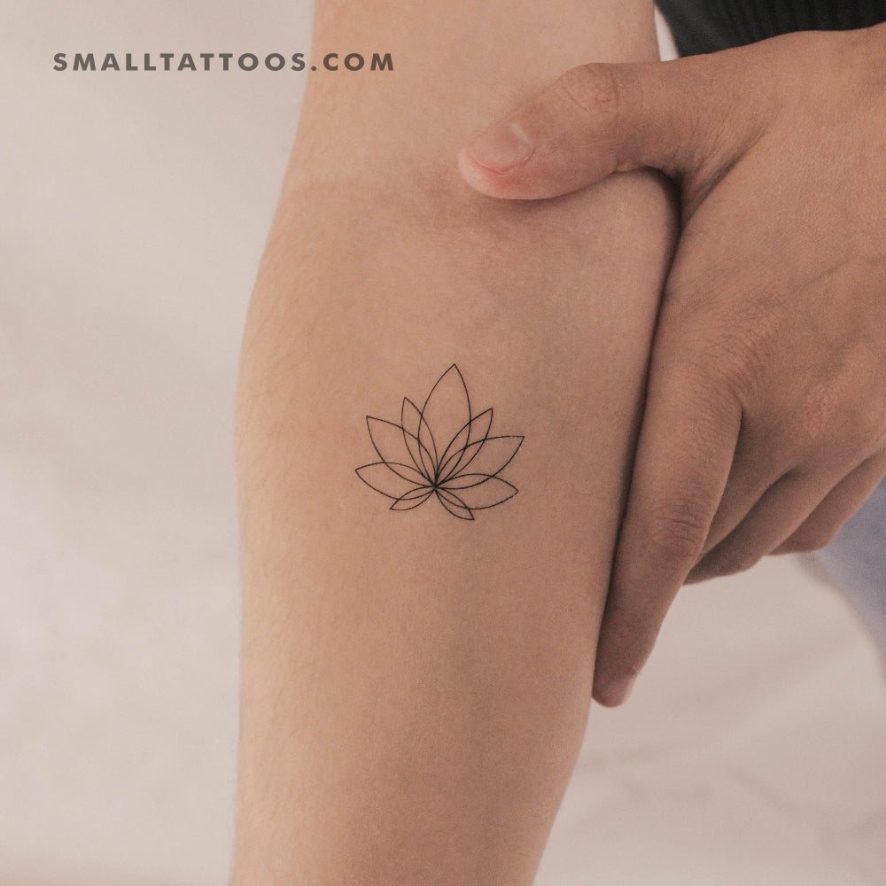 Tatuaje temporal de flor de loto de línea fina (juego de 3)