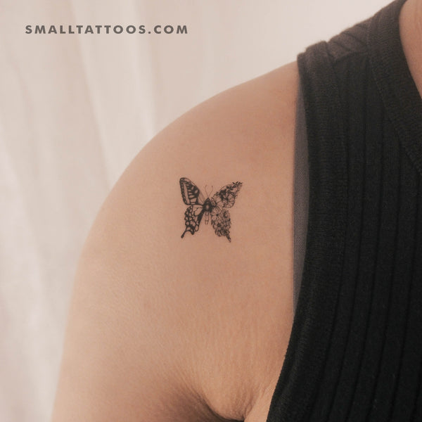 Small Half Floral Butterfly Temporary Tattoo - Set of 3