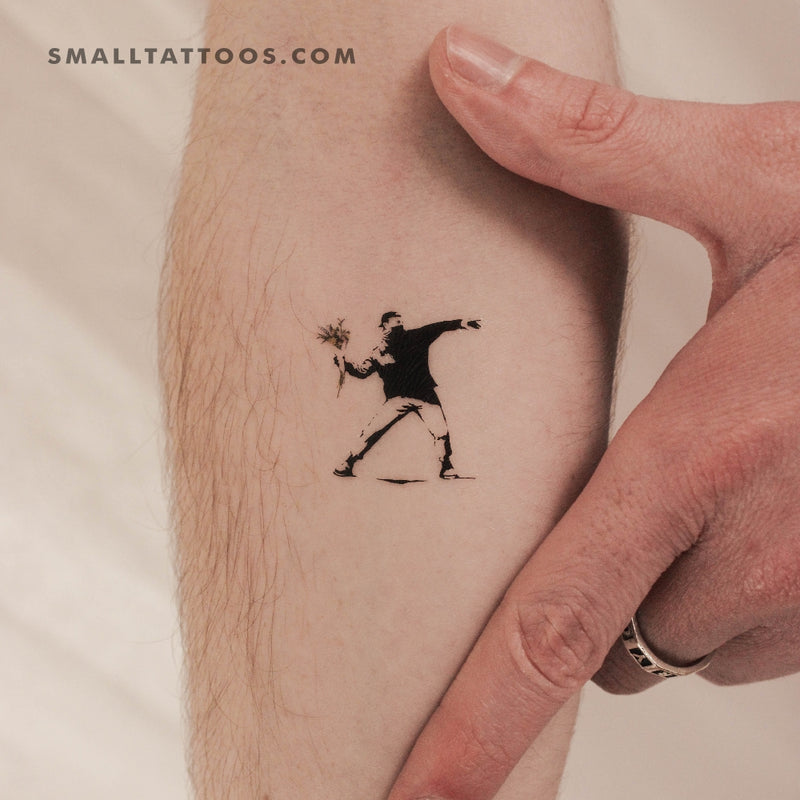 Small Banksy's Flower Thrower Temporary Tattoo (Set of 3)