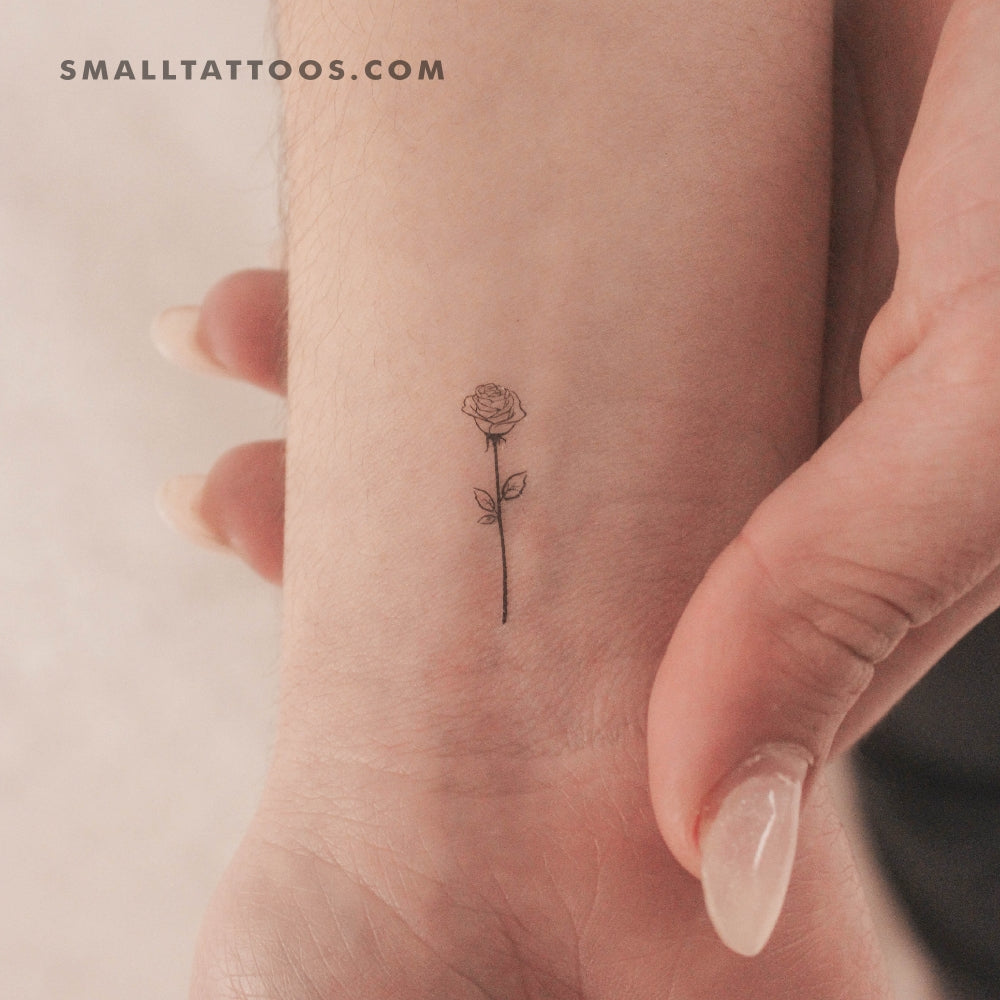 Tatuaje temporal de rosa con líneas finas pequeñas (juego de 3)