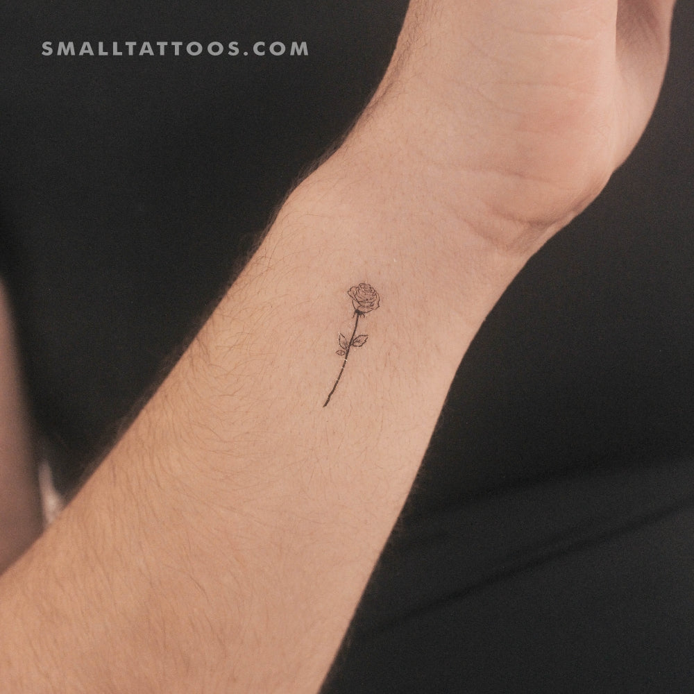 Tatuaje temporal de rosa con líneas finas pequeñas (juego de 3)