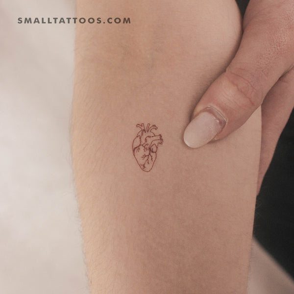 Small Red Anatomical Heart Temporary Tattoo (Set of 3)