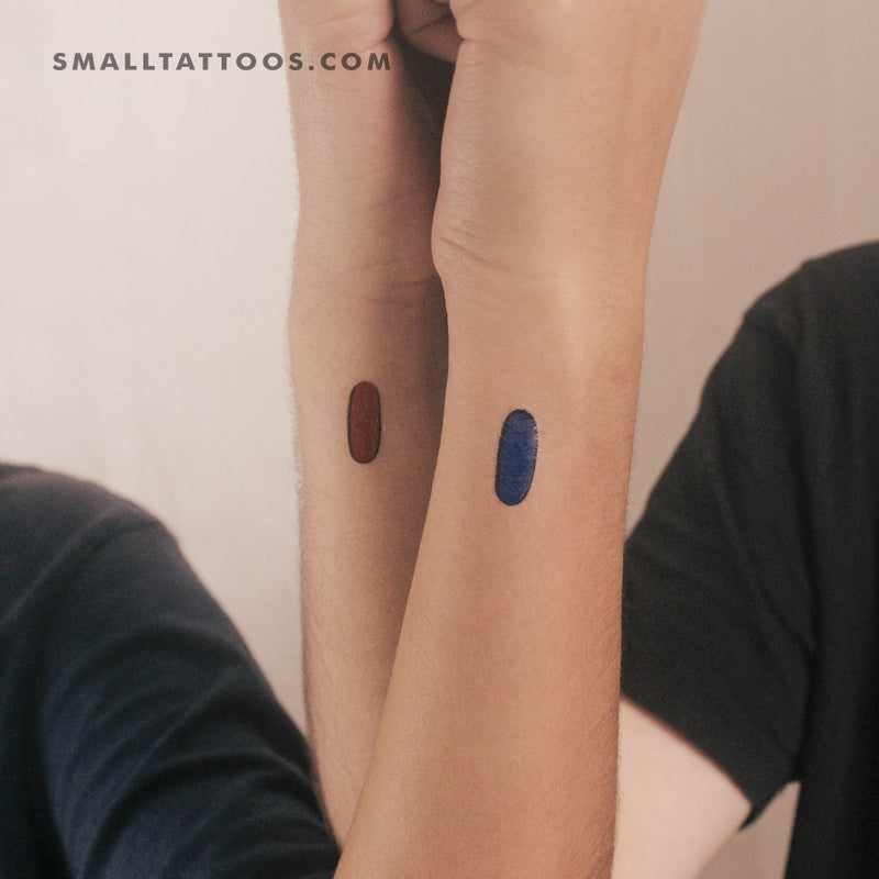 Matching Blue and Red Pill Temporary Tattoos - Set of 3+3