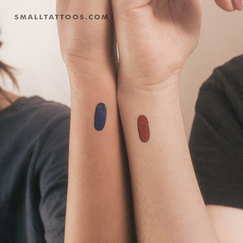 Matching Blue and Red Pill Temporary Tattoos - Set of 3+3