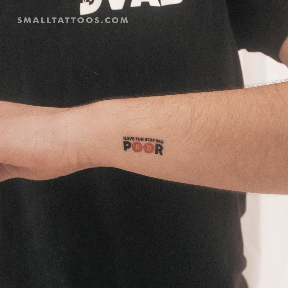 Tatuaje temporal "Diviértete siendo pobre" de Bitcoin (juego de 3)