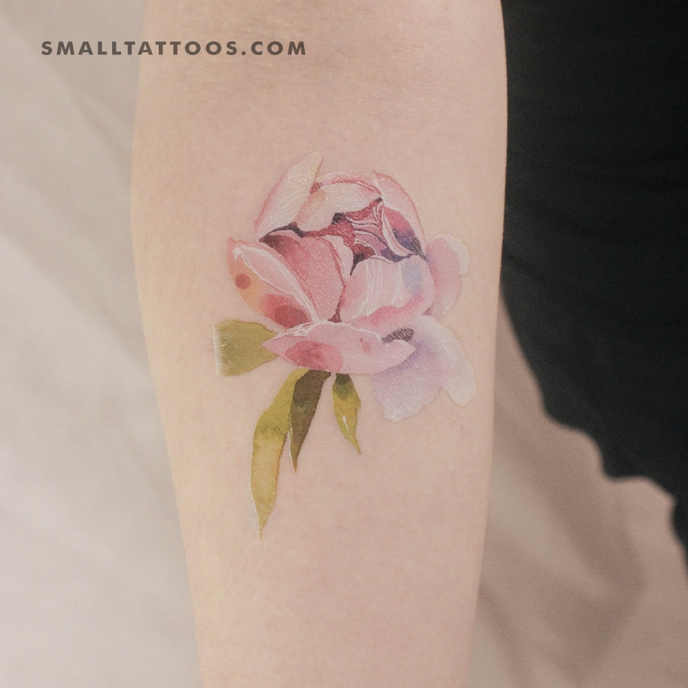 Tatuaje temporal de peonía rosa claro de Ann Lilya (juego de 3)
