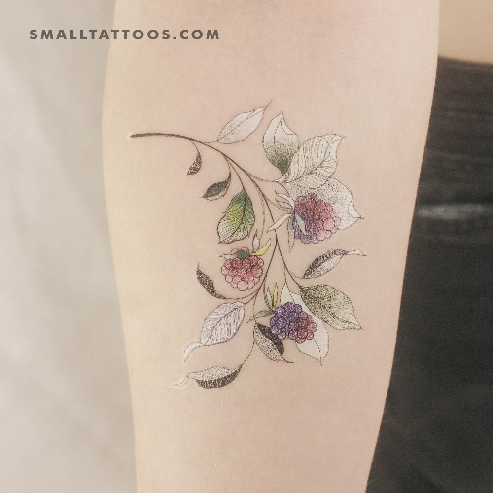 Small Raspberry Tattoo Raspberry Branch By Ann Lilya Temporary Tattoo (Set of 3) – Small Tattoos