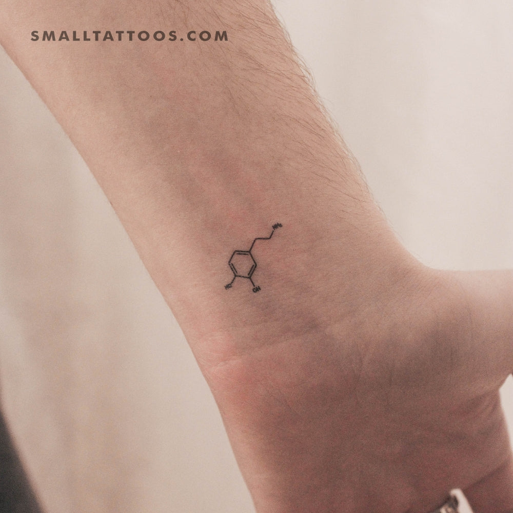 Tatuaje temporal pequeño de la estructura química de la dopamina (juego de 3)