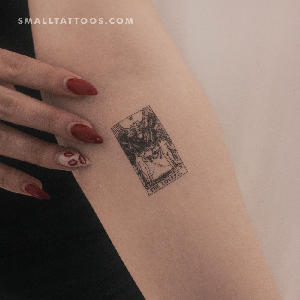 Tatuaje temporal pequeño de la carta del Tarot de los Enamorados (juego de 3)