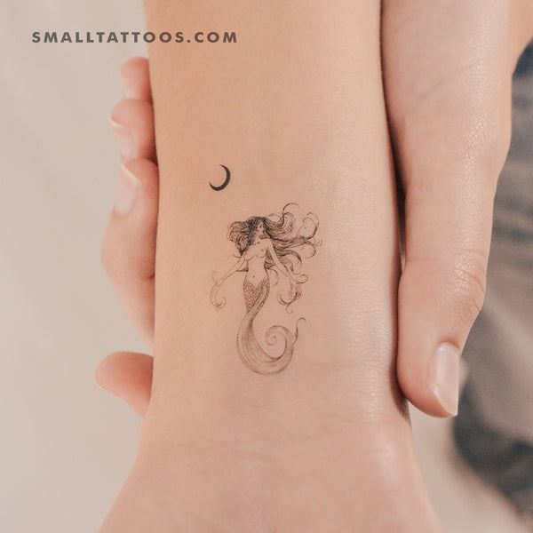 Mermaid And Crescent Moon Temporary Tattoo (Set of 3)