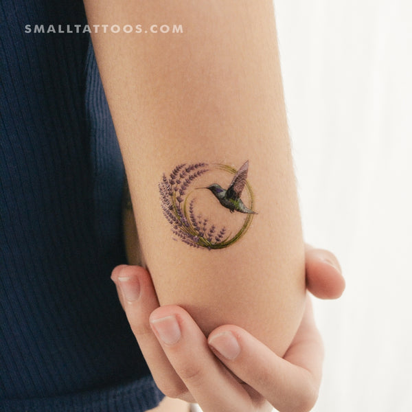 Hummingbird Lavender Watercolor Temporary Tattoo (Set of 3)