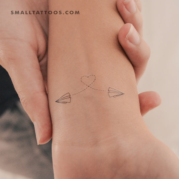 Two Paper Airplane Flying Temporary Tattoo (Set of 3)