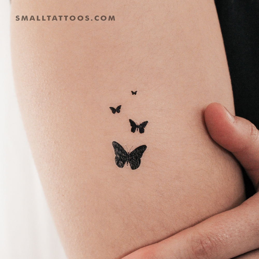 Tatuaje temporal de cuatro mariposas negras (juego de 3)