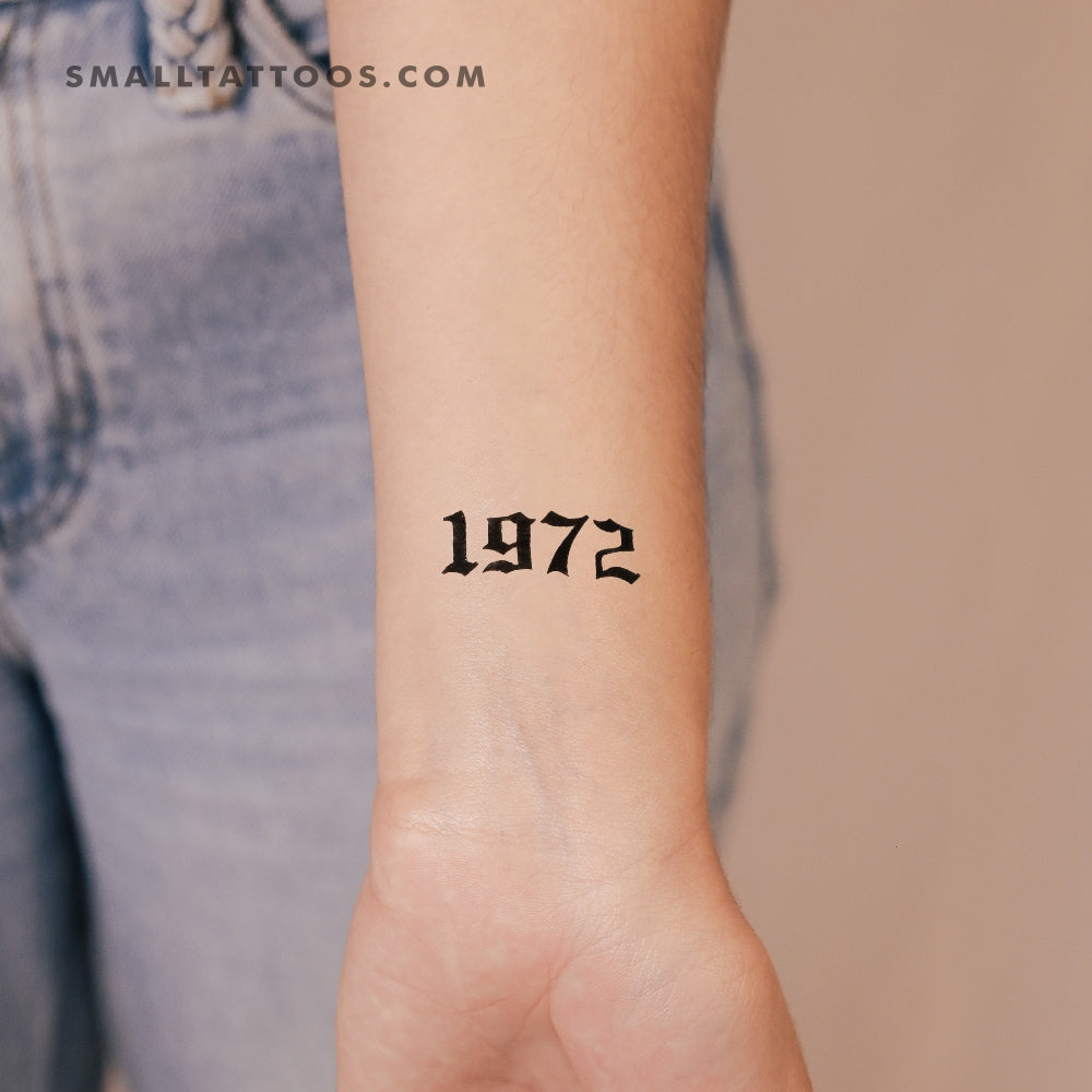 Tatuaje temporal gótico del año de nacimiento 1972 (juego de 3)