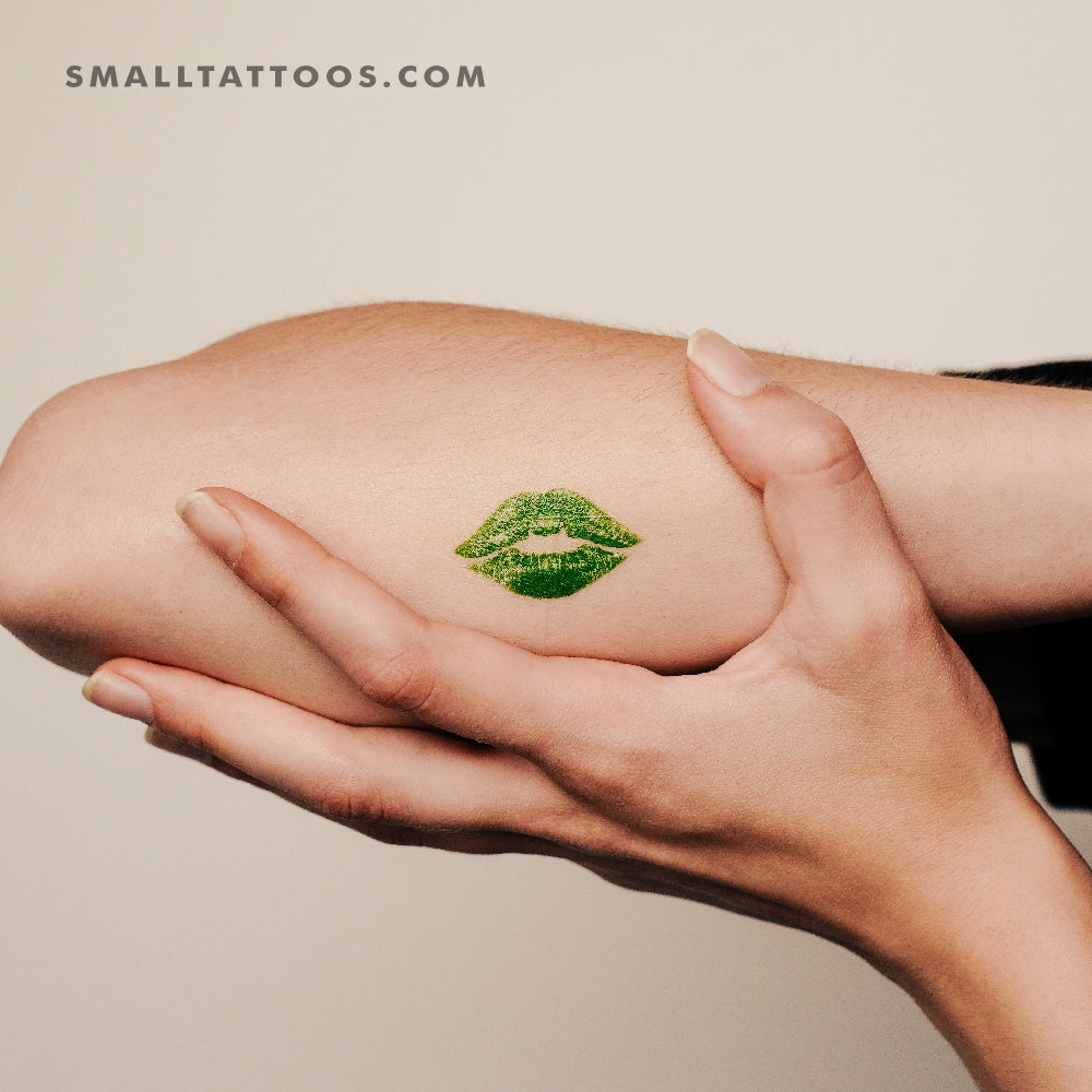 Tatuaje temporal de beso verde (juego de 3)