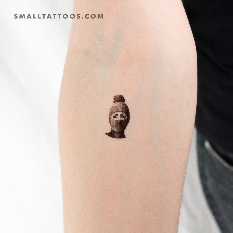 Woman With Balaclava Temporary Tattoo (Set of 3)