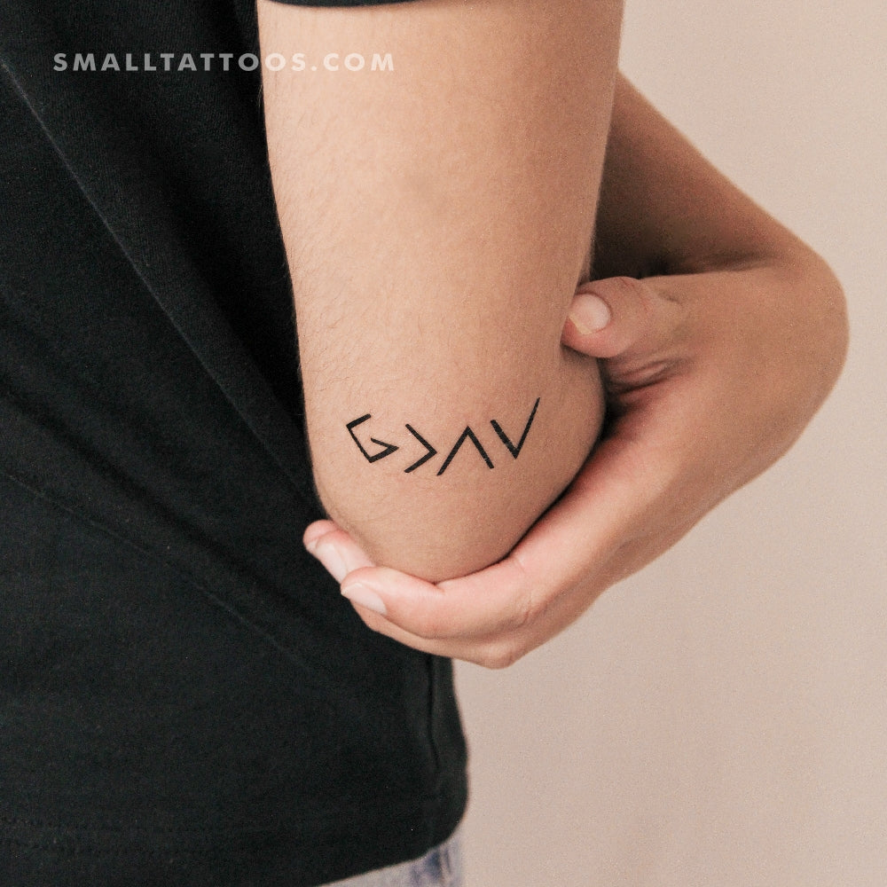 Tatuaje temporal con el símbolo "Dios es más grande que mis altibajos" (juego de 3)