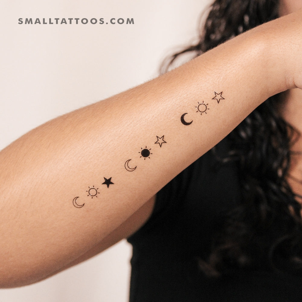 Matching Crescent Sun And Star Temporary Tattoo (Set of 3x3)