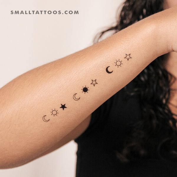 Matching Crescent Sun And Star Temporary Tattoo (Set of 3x3)