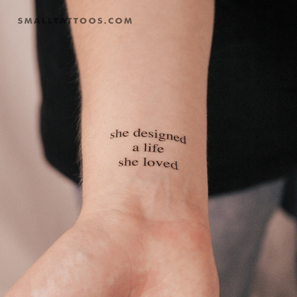 Tatuaje temporal "Ella diseñó una vida que amaba" (juego de 3)