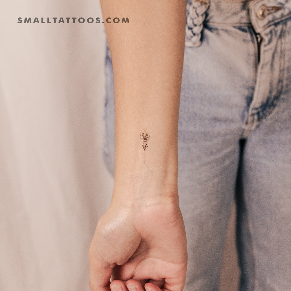 Tatuaje temporal pequeño de loto Unalome - Juego de 3