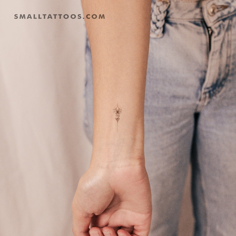 Small Lotus Unalome Temporary Tattoo - Set of 3