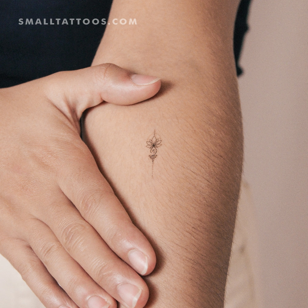 Tatuaje temporal pequeño de loto Unalome - Juego de 3